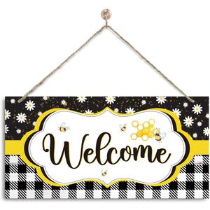Daisy and Bee Welcome Sign, Rustic Daisy Summer Welcome Sign for Front Door, Farmhouse Home Porch Garden Yard Decor, Rustic Contemporary Farmhouse Wall Decor