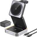 【2026 Upgraded】Wireless Charger 3 in 1, Foldable Wireless Charging Station with Light for Apple MagSafe Charger, Travel Magnetic Charger for iPhone 17/16/15/14/13/12 Apple Watch AirPods (20W Adapter)