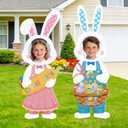 Easter Decorations Yard Signs - 2 Pcs Happy Easter Face Outdoor Large Waterproof Bunny Photography Decor with Stakes for Garden Lawn Patio 42 Inches Spring Holiday Egg Hunt Game Party Props