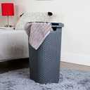 Mind Reader 60L Slim Laundry Hamper, Clothes Basket, Lid, Wicker Design, Plastic, 17.65"L x 13.75"W x 24.15"H, Gray