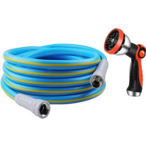 HQMPC Garden Hose 5/8 in. x 20 FT., Water Hose Heavy Duty Durable Material Water Hose with Solid Fittings with Spray Nozzle (BLUE)