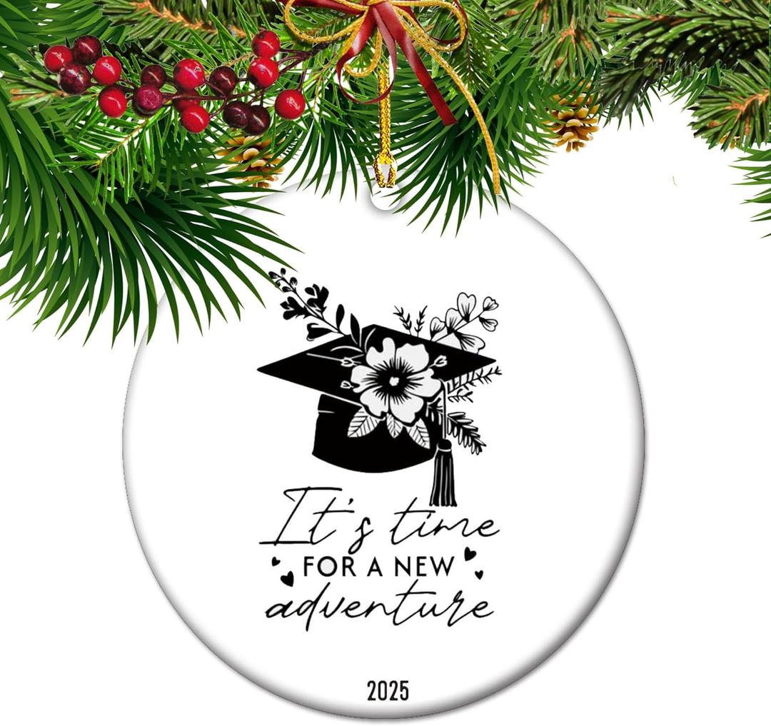Its Time for a New Adventure  2025 Graduation Ornament, Class of 2025 Keepsake Gift for High School & College Grads (S5)