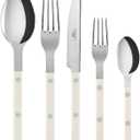 SABRE PARIS - 5-Piece Flatware Set - Bistrot Collection - Knife, Fork, Soup Spoon, Teaspoon & Dessert Fork - Stainless Steel & Nylon - Dishwasher Safe - Ivory - Brilliant Finish