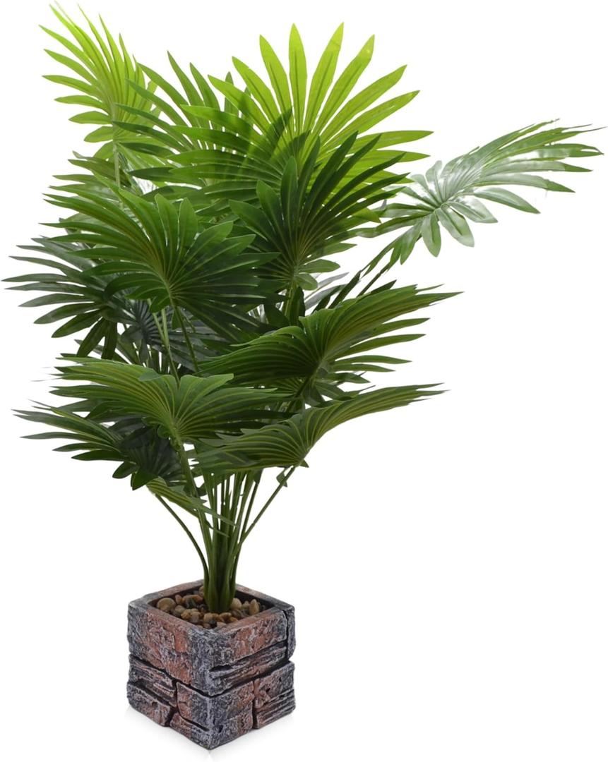 Tall Artificial Palm Tree with Realistic Leaves and Stone Textured Planter