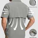 Men's Fishing Shirt Sun Protection Short Sleeve Safari Outdoor Button Down Shirts for Hiking Travel Work (Gray, S)