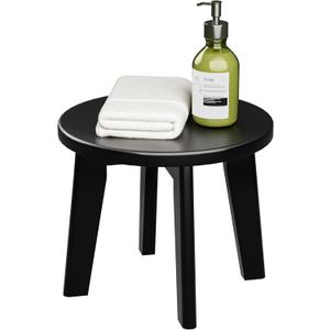 Shower Shaving Foot Rest Stool,Bamboo Step Stool for Kids Adults Small Portable Wooden Stools for Inside Shower Sturdy Stepping Spa Bench 300 Lbs in Sink Bathroom Office Plant Stand 10inch (Round) (11.22x11.22x10.04, Black)