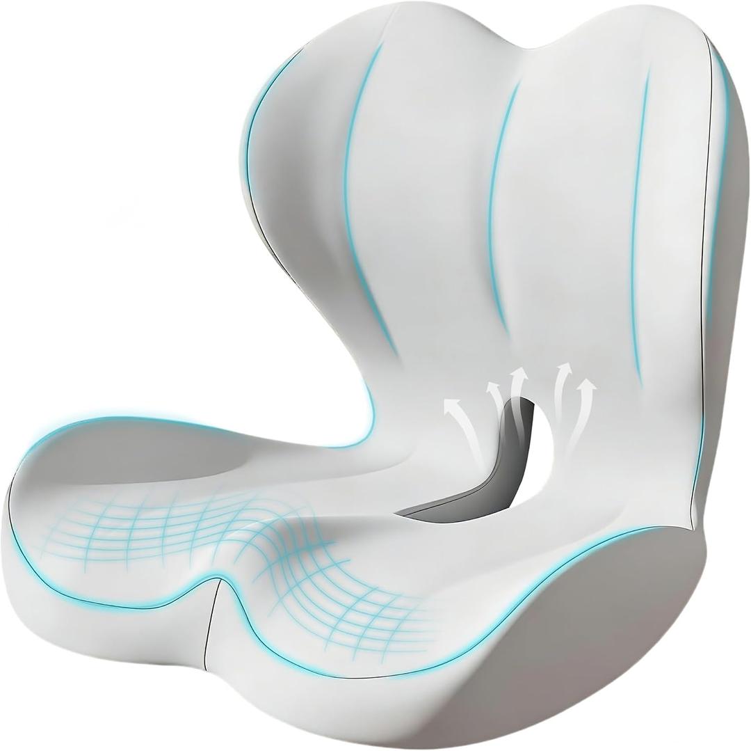 Seat Cushion for Office Chair, Ergonomic Cushion with Lumbar Support Pillow | Orthopedic Memory Foam Coccyx Cushion for Tailbone & Sciatica Pain Relief, Ideal For Office Chairs, Car Seats, Wheelchairs, Large