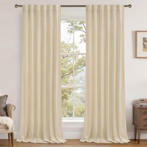 LAMIT Beige Velvet Curtains 102 Inch for Living Room, Elegant Thermal Insulated Drapes Noise Reducing Back Tab and Rod Pocket Drapes for Bedroom/French Door, 2 Panels, 52 x 102 Inch