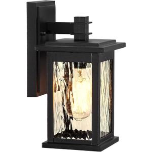 Outdoor Lights for House Black Porch Lights Outdoor Aluminum Waterproof Exterior Lighting Fixtures with Water Ripple Glass 14.5 Inch Height E26 Socket