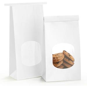 BagDream Bakery Bags with Window 100Pcs 4.5x2.36x9.6 Inches White Kraft Paper Bags with Window, Tin Tie Tab Lock, for Bakrery, Cookie, Coffee Bean, Snack, 100 Count