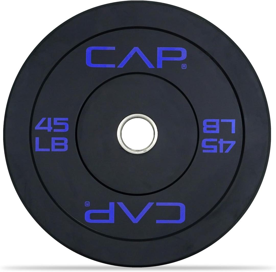 CAP Barbell Economy Olympic Bumper Plate with Blue Logo, Black, 45 lb Single