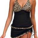Daci Women Tankini Swimsuits with Skirt - Two Piece Tummy Control Skirted 2PC Bathing Suits Swimwear (X-Large, Black Leopard)
