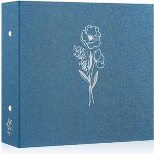 Lanpn 12x12 inch Scrapbook Photo Album, Linen Cover Archival Acid Free Top Load 3 Ring Binder Folder Photo Book 12 x 12 with 30 Plastic Sleeves 60 Pages (Blue)