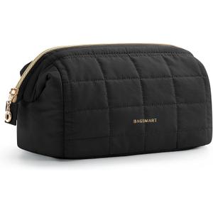 BAGSMART Makeup Bag Travel Toiletry Bag, Puffy Padded Make Up Bags for Women Makeup Organizer Case, Wide-open Pouch Purse Travel Essentials Toiletries Accessories Brushes, Black (EXP 07/10/26)