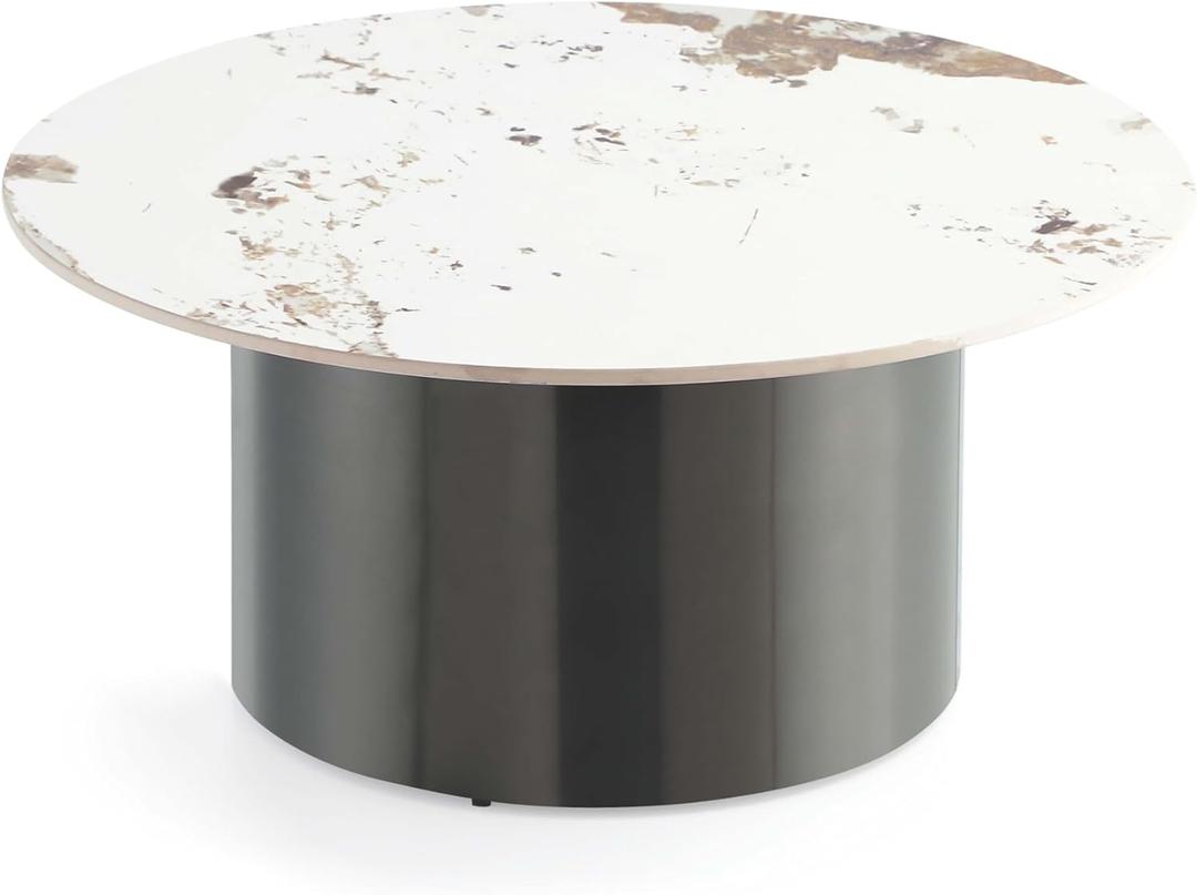Manhattan Comfort Alondra Round Coffee Table with Sleek Sintered Stone Top and Stainless Steel Base, Elegant Design for Modern Living Room, Centerpiece, Black