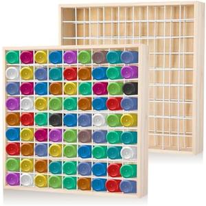 Gisafai 2 Pcs Wooden Craft Paint Storage Organizer 81 Holes Rack Stand Vertical Wall Mounted Bottle Paint Organizer for 2 oz