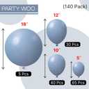 PartyWoo Dusty Blue Balloons 140pcs Different Sizes Pack of 18 12 10 5 Inch Slate Blue Boho Neutral Balloon Arch Kit for Baby Shower Graduation Cat Tornado Birthday Party Decorations Blue-F55
