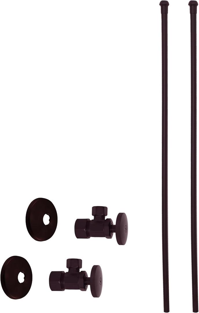 Westbrass A105KBN-12 5/8" x 3/8" OD x 20" Bullnose Riser Supply Line Kit with Round Handle Angle Supply Shut Off Valve for Faucet, Oil Rubbed Bronze, 1 Pack