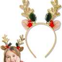 3 x Reindeer Antlers Headband Christmas Hairbands With Gold Glitter Elk Antlers Bell Design
