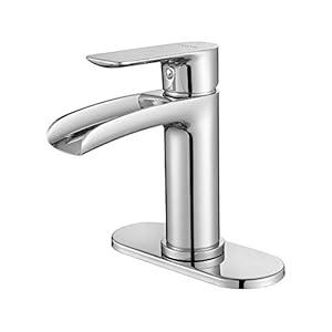 NEWATER Waterfall Spout Brass Bathroom Sink Faucet Basin Mixer Tap Polished Chrome Single Handle