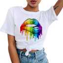 Smile Fish Crewneck Pride Shirts LGBTQ Rainbow Tops Graphic Short Sleeve Tees (Large, Women 5# Lips)