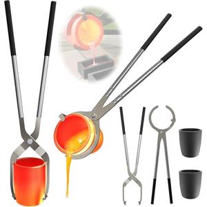 Nelyrho #6 (13.2lbs-6kg) Crucible Tongs Set with Lifting Tongs, Pouring Tongs and 2 Graphite Crucibles for Casting and Melting Metal