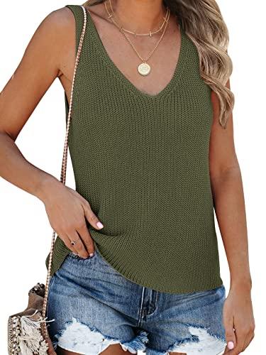Tutorutor Womens Summer Sleeveless V Neck Sweater Vest Fall Knitted Loose Cami Tank Tops Army Green.XL Tutorutor Womens Summer Sleeveless V Neck Sweater Vest Fall Knitted Loose Cami Tank Tops Army Green.XL
