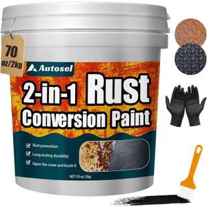 2-in-1 Rust Converter & Metal Primer, Black Paint for Metal, Rust Conversion Paint, Water-Based Rust Reformer, Heat & UV Resistant Anti Rust Coating for Automotive, Marine, Industrial Use (70.5 oz)
