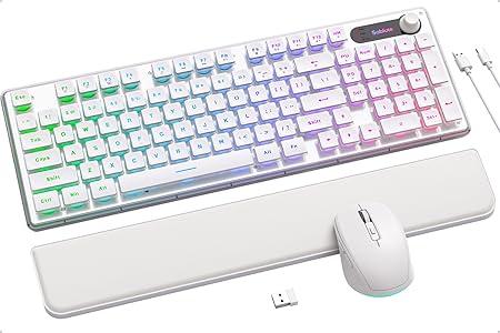 Wireless Keyboard and Mouse Combo - 9 Backlit Effects, Wrist Rest, Double-Shot Keycaps, Metal Panel, Long-Lasting Rechargeable, 2.4G Keyboard Mouse Set for Windows Mac PC Laptop – Sablute, White 