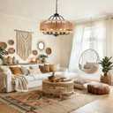 5-Light Farmhouse Chandelier 23.6" Wood Texture Woven Rattan Chandeliers