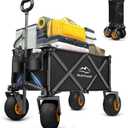 Beach Wagon, Heavy Duty Collapsible Folding Wagon with All-Terrain 9" Pneumatic Tires & Drink Holders, Utility Grocery Wagon for Garden Sports Camping Outdoor Activities (Black)
