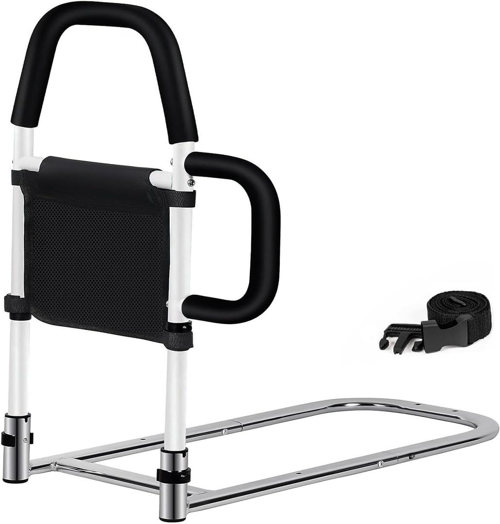 Bed Rail for Elderly Adults  Adjustable Bed Assist Handle with Non-Slip Foam Grip, Storage Pocket & Safety Strap Tool-Free Installation Bedside Rail for Seniors, Injured or Pregnant Users
