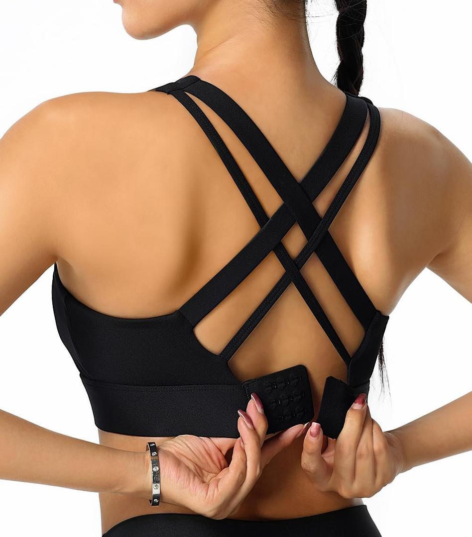 High Impact Sports Bra for Women - Criss-Cross Back, Molded Cups, Hook and Eye Closure - High Support Running Bra (Black, S)
