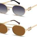 Rmerom Retro Oval 90s Metal Sunglasses for Women, 2026 Trendy Chic Narrow Gold Sun Glasses Fashion Sunnies