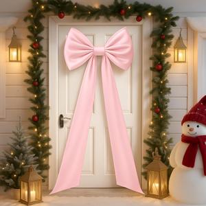 23.6 x 60 Inch Large Pink Christmas Bows for Front Door Giant Door Decorations Christmas Tree Topper Bow with Long Streamers Wreath Wall Decor for Home Xmas Room Holiday Porch