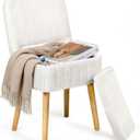 Shinoske Vanity Stool with Storage,White Faux Rabbit Fur Small Makeup Chair for Teenager,Storage Ottoman with Folding Back,Modern Footstool with 4 Solid Wood Legs for Bedroom,Living Room,Home Office
