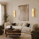 20" Alabaster Wall Sconce Hardwired, Spanish Natural Marble Sconces, Brass Bathroom Vanity Light, Dimmable Stone Wall Sconces Warm White, Linear Gold Alabaster Wall Light for Living Room Hallway, 1PC