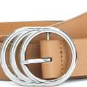 Women Belts for Jeans Dresses Pants Fashion Ladies Waist Faux Leather Belt With Silver Buckle (30-33 (Pant 8-10), Light Brown)