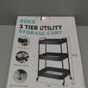 3 Tier Rolling Cart, Metal Utility Cart with 4 Hooks, Rolling Storage Cart on Wheels, Small Organizer Cart for Nursery, Kitchen, Living Room, Bathroom, Black