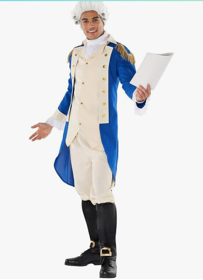 Morph George Washington Costume For Adults With Wig - Colonial Men’s Costume - Historical Dress Up Outfit - Size XL