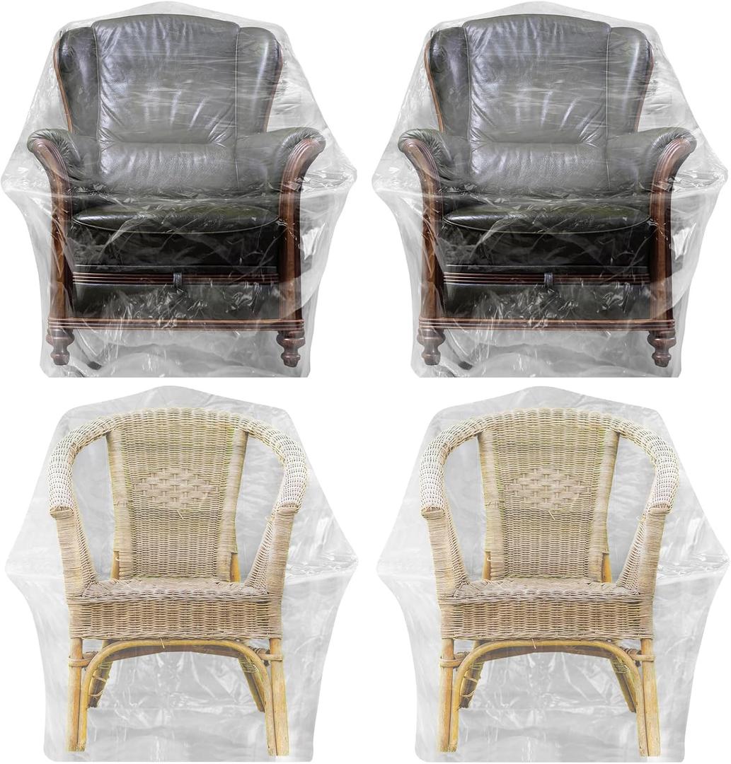 Abbylike 4 Pcs Plastic Furniture Covers Extra Large Recliner Armchair Patio Chair Covers Clear 65 x 42 x 34 Inch Waterproof Dust Proof Swivel Lounge Rocking Chair Protectors for Moving Storage