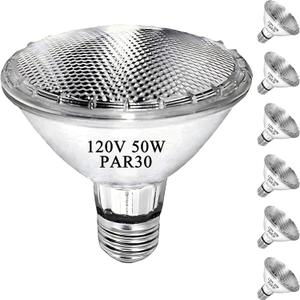 PAR30 Short Neck Halogen Flood Light Bulbs, 120V 50W PAR30 Light Bulb, Dimmable, High Output, E26 Medium Base, 2700K Warm Lighting, 3000 Hours for Recessed Light Bulb(6 Pack)