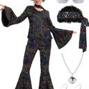 Women 70s Disco Costume 8 PCS Disco Outfit for Halloween Cosplay Party ,Size XL