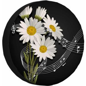 Music Notes and Daisy Spare Tire Cover White Floral Bouquet Plant Chamomile Clef Weatherproof Universal Wheel Protectors Camper Tire Covers for Trailer Rv Travel(17 inch) (17" fits tire cover diameter 31"-35")