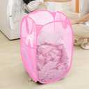 Portable Mesh Pop Up Laundry Hamper Pink Vertical Collapsible Laundry Basket With Strong Handles for Easy Storage, Suitable for Bedroom, College Dorms, Travel, RV