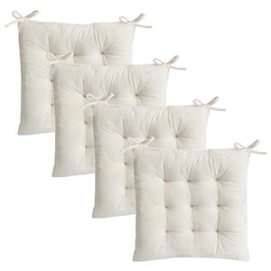 MissSoul Set of 4 Chair Cushions for Dining Chairs with Ties, Indoor Non-Slip Kitchen Chair Pad and Dining Room Seat Cushion Mat for Office Living Room Outdoor 15.5" - Ivory