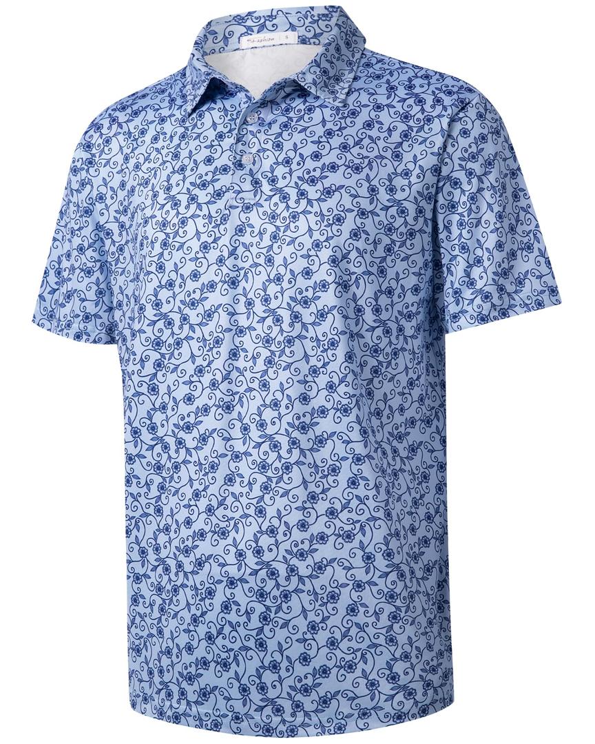 BOJIN Men's Print Golf Polo Shirts 167A Blue Pattern 3X (XXXL)