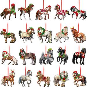Unittype 20 Pcs Christmas Horse Ornaments Bulk Wooden Painted Christmas Tree Hanging Decor Farmhouse Vintage Western Theme Party Decor Year of The Horse 2026 Ornament for Home Door Party Supplies