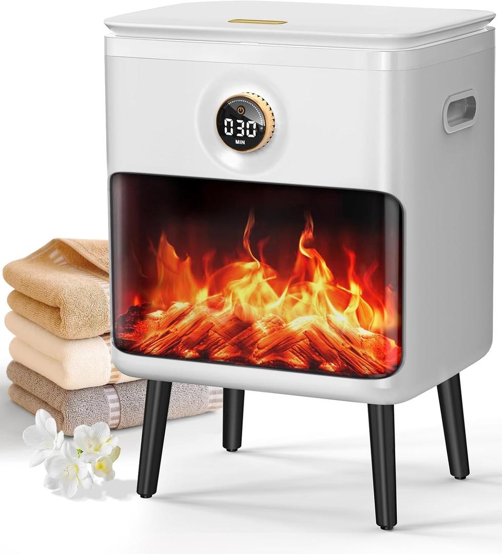 Towel Warmer, 25L Large Luxury Towel Warmers for Bathroom with 3D Flame Screen, Auto Shut Off Even Heated Hot Towel Warmer Bucket for Towels, Bathrobes, Blankets, PJ's, Ivory White