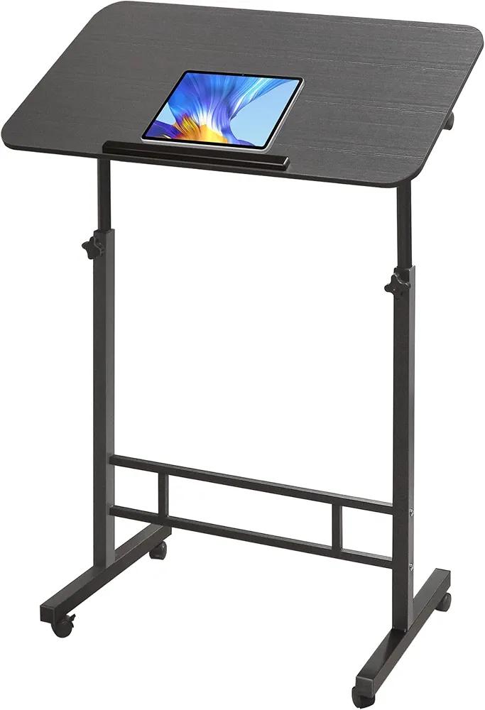 Tiltable Desktop 32 x 16 Small Foldable Standing Desk, Lift Height 25-44", Black Portable Sit Stand Up Laptop Rolling Table, Compact Mobile Adjustable Height Computer Desk